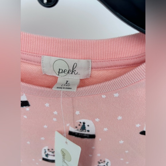 NWT Girls Peek Sweatshirt Large Size 10 Pink Snow globe Stars 100% Cotton - Picture 3 of 8